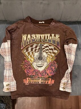 Nashville Music City Brown Graphic Long Sleeve Tee